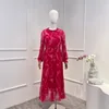 Vestidos casuais mais recentes mulheres moda férias estilo azul vermelho babados pescoço solto oversize manga longa midi vestido