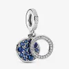 100% 925 Sterling Silver Sparkling Blue Disc Double Dangle Charms Fit Original europeisk charmarmband Kvinnor Wedding Engag281Z