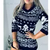 Kadın Sweaters Sweater Kadın Noel Geyiği Örme Uzun Kollu Yuvarlak Boyun Bayanlar Jumper Moda Kış Kış Sonbahar Kazaklığı Boyutu T231204