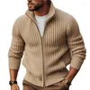 Mäns jackor 2023 Höst/vintermannstickad Cardigan Half High Neck Long Sleeve Picks -tröja Slim Fit For Men