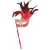 Party Supplies Feather Women Handheld Masquerade Masks With Stick Crack Fashion Elegant Halloween Carnival Easter Cosplay Show Black Red