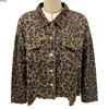 Chaquetas de mujer Mujeres Primavera Otoño Chaqueta de mezclilla Estampado de leopardo Forma retro Botón-up Front Bomber Manga larga Vintage Jean Trucker