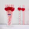 Gobelets jetables pailles en papier cœur d'amour rouge, 20 pièces, fournitures de fête de mariage romantique, vaisselle en paille, décoration de la saint-valentin