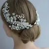 Headwear Hair Accessories SLBRIDAL Handmade Alloy Wired Rhinestone Crystal Flower Leaf Wedding Hair Clip Barrettes Bridal Hair Accessories Women Jewelry 231204