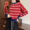 Pulls pour femmes 2024 Casual Style coréen Printemps Automne Femmes Tricots Stripe Motif O-Cou À Manches Longues Lady Sexy Party Chic Pull Top