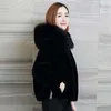 Womens Fur Faux winter faux leather jacket hooded coat thick womens warm short imitation sheep cut cashmere 231202