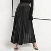 Skirts Elegant Pleated Long Maxi Skirt Women's Soft Knitted Bright Waisted Large Swing Beach Party Midi For Women