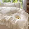 寝具セット絹のようなセット刺繍レースベッドリネンセットソリッドカラー枕カバーのクイーンキングシート231204付きサテンシルク布団カバー