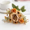 Dekorative Blumen 1 Bouquet Orange Rose Künstliche Pfingstrose Herbst Seide Fake Für DIY Wohnzimmer Hausgarten Hochzeitsdekoration