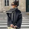 Lady Outwear Jacket Elegant Female Long Sleeve Pocket Single Breasted Loose Jacket Winter Women's Coat with Scarf