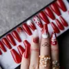 FALSE NAILS JUNNALS Målning Snowflake Christmas Tree Ombre Glitter Diamond Fasle Nails Red Coffin Fake Nails Gifts To Girlars 231204