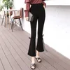 Calças femininas primavera cintura alta renda flare preto plus size elástico fenda hem perna larga calças elegante moda feminina roupas