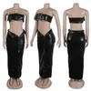 Roupa de banho feminina pareo vestido de praia maiô cobrir estilo coreano biquíni sexy couro fivela de metal saia conjunto monocromático poliéster