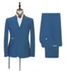 Abiti da uomo Blu Arancione Uomo Cintura Design Matrimonio Prom Sposo Blazer Set Costume Homme Trajes De Vestir Para Hombre 3 Pezzi Vestiti