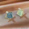 Stud Pendientes cuadrados de esmalte verde azul para mujer Pendientes pequeños de perlas de imitación Pendientes asimétricos llamativos geométricos huecos R231204