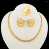 Halskette Ohrringe Set Dubai Gold Farbe Schmuck für Frauen Kette und Ring Party Afrikanische Halsband Hochzeiten Braut