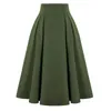 Skirts 2023 Solid Color Vintage Fashion High Waist For Women Black Red Yellow Green Summer Button Midi Skirt