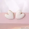 Stud White Glaze Heart Stud Earrings for Women Korean Fashion Love Earrings Random Texture Enamel Gold Color Metal Ear Jewelry R231204