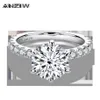 ANZIW 925 Sterling Silver 4ct Round Cut Ring for Women 6 Prongs Simulated Diamond Engagement Wedding Band Ring Jewelry272n