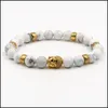 Charm Armbanden Kraal Steen Armband 8Mm Witte Kralen Leeuw Uil Boeddha Hoofd Stretch Elastiek Mannen Drop Levering Sieraden Dhzyt