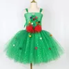 Vestidos da menina brilhante vestido de árvore de natal verde para meninas festa de natal tule tutu vestidos roupa crianças natal elf traje crianças roupas 231204