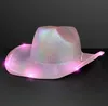 Chapeaux de fête LED Blanc Light Up Cowboy Neon Cowgirl Hat Holographique Rave Fluorescent avec cordon coupe-vent réglable pour Halloween Costum SN4520