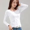 2023 nova feminina grande em torno do pescoço manga longa camiseta magro puro algodão 95% camiseta feminina para o sexo feminino fino branco topos mulher camisetas camisa