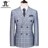 Etnische kleding Blazer Vest Broek High-end Merk Mode Plaid Heren Formeel Pak 3-delig Bruidegom Trouwjurk Tuxedo Casual Slank 231205