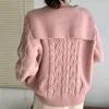 Kvinnors stickor Korean Cardigan Fashion Stick Turn-Down Collar Cardigans Kvinnor Autumn Winter Elegant Pink Sweaters Jumpers Tops