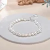 Chain 56mm White Stretch Cultured Freshwater Baroque Pearl Bracelet for Women Gift Wife Girls Mother 925 Sterling Silver Bracelets 231204