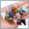 Pendant Necklaces Hexagon Prism Natural Stone Pendant Necklaces Quartz Point Chakra Healing Moon Star Luminous Awl Crystal Christian J Dhqrn