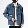 Herrjackor vår och höst denim jacka modemärke amerikansk stor storlek lös retro svart grå