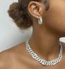 Zestawy biżuterii ślubnej 2024 Hip Hop Big Chunky Women Men Men Cuban Link Choker Naszyjniki Bling 5a CZ Stones Party Hurtowe 231205