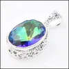 Pendant Necklaces Luckyshine 12Pieces Fashion Jewelry Wholesale 925 Sier Classic Royal Style Rainbow Blue Oval Mystic Topaz Crystal Pe Dhn6Y