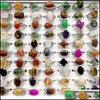 Anéis de banda 30 peças/lote arco-íris banda natural gem pedra anéis para mulheres homens mix estilo boêmio designs casais designer jóias engajar dhthu