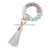 Party Favor Sile Wooden Beads Keychain Suede Tassel Bracelet Keyring Anti-Lost Bangle Key Ring For Home Wood Beaded Crafts Car Decor Dhqri