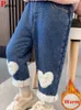 Jeans invernali foderati in velluto pantaloni jeans per ragazze vintage spessi elastici a vita alta bambini denim Harem Calca peluche bambini caldi Vaqueros Broek 231204