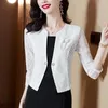 Women's Suits S-4XL Women Blazer Jacket Lace Short Thin Butterfly V Neck Three Quarter Sleeve Slim Spring Summer Autumn Casual Plus Size