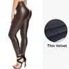 Kvinnors leggings vinterläder kvinnor sexig nattklubb hip up casual svart pu byxor hög midja varm mode push leggins