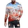 Men's T Shirts O-Neck Shirt Fashion Valentine'S Day Love Pattern Printed Long Sleeve Pullovers Casual Outdoor Slim Fit Tee