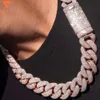 Grand collier personnalisé en argent plaqué or Rose VVS Moissanite Miami, chaîne cubaine Liink, collier Hip-Hop pour M, 23Mm 25Mm