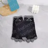 Autumn Winter Knitted Gloves Designer Metal Triangle Wool Mittens Outdoor Windproof Plush Five Fingers Gloves for Women Cycling Ski