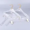 10 Pcs Top Grade Clear Acrylic Crystal Clothes Suits Hanger with Gold Hook Transparent Acrylic Pants Hangers with Gold Clips 20121991