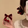 Saç aksesuarları 2pcs kırmızı kiraz kumaş yay klipsi tatlı kız çift katmanlı dantel çilek yan barrettes lolita headdress