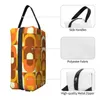 Kozmetik çantalar 70s desen retro turuncu ve kahverengi tonlar tuvalet çantası moda geometrik renkli makyaj organizatörü
