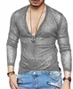 Ternos masculinos A2014 Rasgado Herfst Mens Casual V-hals Camiseta Slim Fit Spier Top Lange Mouw Linnen Zomer Camisa