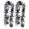 Dekoracje świąteczne sztuczne jedwabne czarne róże kwiat winorośl dekoracyjny fałszywy materiał bluszcz wiszący girland do domu dekoracja ścienna faux rośliny liść 231205