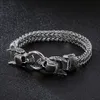 Presentes de Natal Cristais 316L fundição de aço inoxidável Figaro link Chain bracelet double Skull End bangle bracelet mens boy jóias silv319D