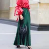 Vêtements ethniques Femmes musulmanes Printemps Automne Élégant Chic Couleur Solide Satin Jupe plissée Taille haute Longue Maxi Jupes Robes de longueur de plancher