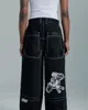 Jeans da uomo Streetwear Moda Baggy Gamba larga Y2K Harajuku Hip Hop Tasca grande Pantaloni neri Pantaloni gotici a vita alta 231204